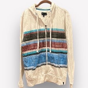 🍕Burnside Baja hoodie sweatshirt full zip pockets medium cream red blue
